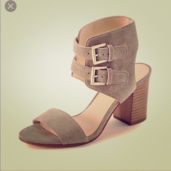 Nine West Shoes - Nine West Beige Suede Chunky Heel Sandal